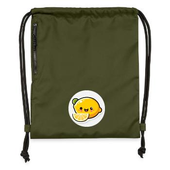 Cute laughing yellow lemon in comic style - Gymsac made from recycled material - military green - Front