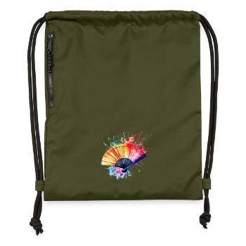 Éventail aquarelle éclatant - Sac à cordon en polyester recyclé - military green - Devant
