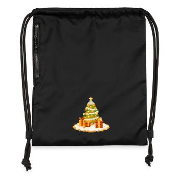 Sapin de Noël Pixel Art avec des cadeaux - Sac à cordon en polyester recyclé - noir - Devant
