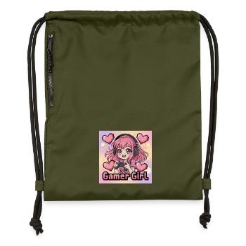 Pixel Art Gamer Mädchen Illustration - Turnbeutel aus Recycling-Material - military Green - Vorne