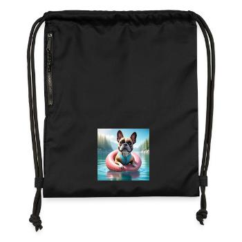 Playful French Bulldog on Water Ring - Gymsac made from recycled material - black - Front