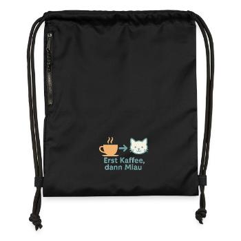 First coffee, then meow - Gymsac made from recycled material - black - Front