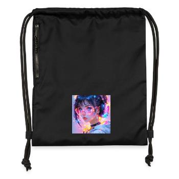 Neon Anime Girl Tokyo Nights Pink Lila Vaporwave - Turnbeutel aus Recycling-Material - Schwarz - Vorne