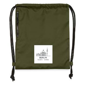 Berlin Linienkunst Silhouette Wahrzeichen - Turnbeutel aus Recycling-Material - military Green - Vorne