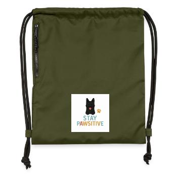 Stay Pawitive Dog Motif - Gymsac made from recycled material - military green - Front