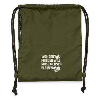 Frieden & Menschlichkeit - Turnbeutel aus Recycling-Material - military Green - Vorne