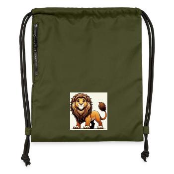 Warm cartoon lion - Gymsac made from recycled material - military green - Front