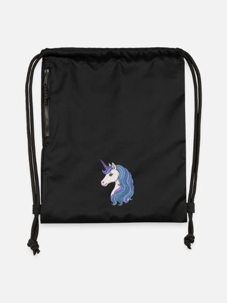 Pastell-Einhorn-Mähnenporträt - Turnbeutel aus Recycling-Material - Schwarz