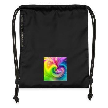 Farbwirbel Neon Regenbogen - Turnbeutel aus Recycling-Material - Schwarz - Vorne