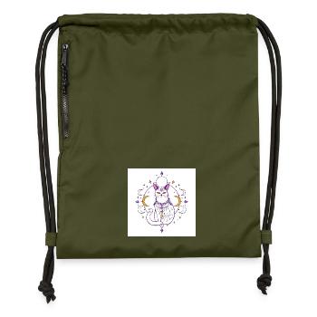 mystical-cat-moon-celestial-A - Gymsac made from recycled material - military green - Front