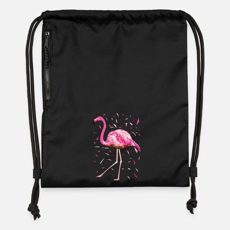 Poly feathers Flamingo pink summer pink bird - Gymsac made from recycled material - black