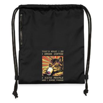 Coffee-drinking, sarcastic cat lover - Gymsac made from recycled material - black - Front
