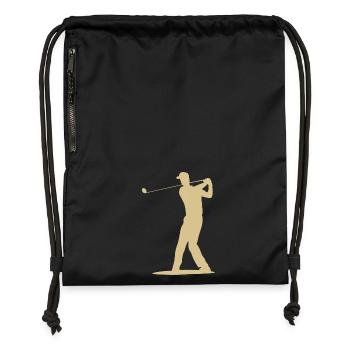 Golfer Abschlag Silhouette - Herren Design - Turnbeutel aus Recycling-Material - Schwarz - Vorne