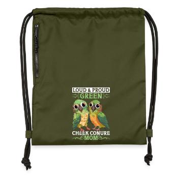 Loud & Proud Green Parakeet Mama Conure Parrot - Gymsac made from recycled material - military green - Front