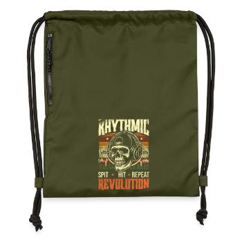 Vintage Rappeur Crâne Égaliseur Révolution Rythmique - Sac à cordon en polyester recyclé - military green - Devant
