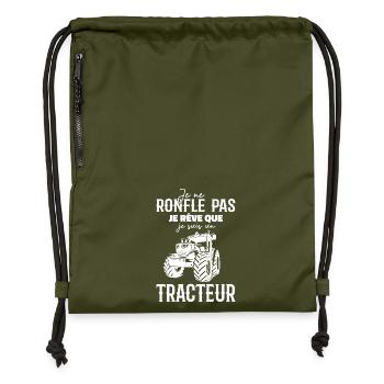 Je ne ronfle pas je rêve que je suis un tracteur - Sac à cordon en polyester recyclé - military green - Devant