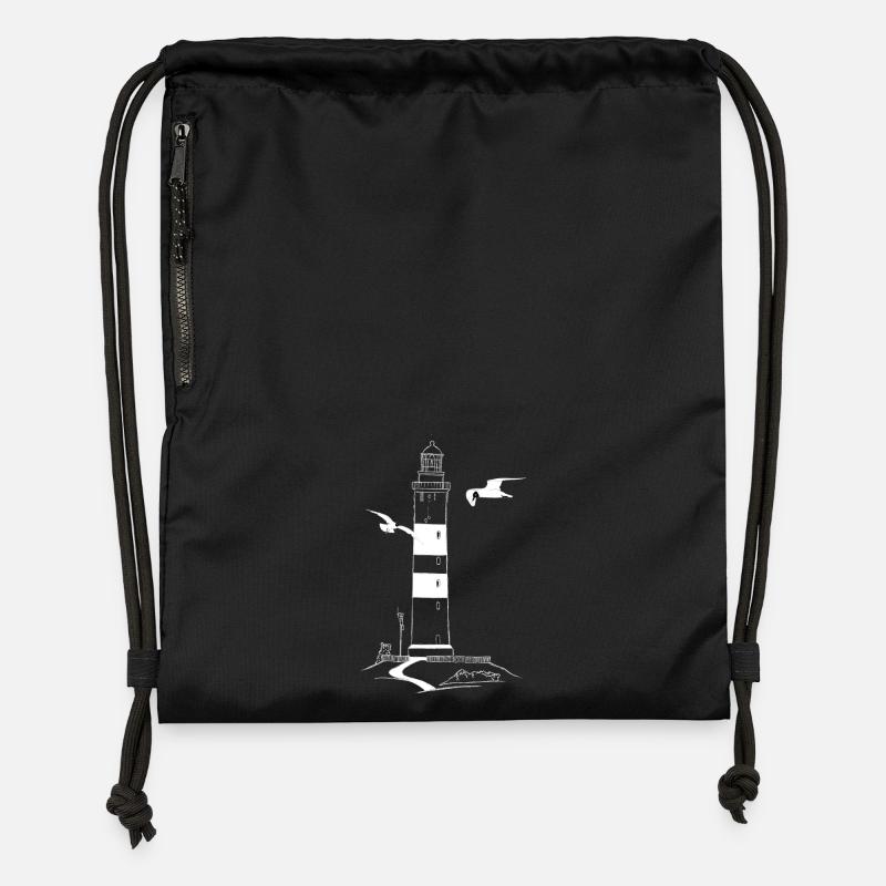 Lighthouse of Amrum with seagulls - Gymsac made from recycled material - black