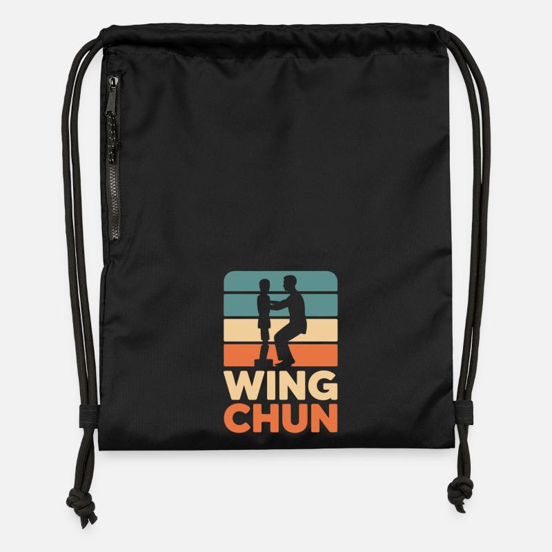 Silhouette rétro Wing Chun - Sac à cordon en polyester recyclé - noir