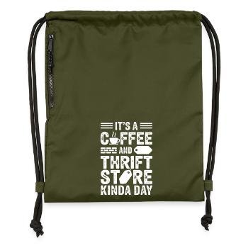 Coffee Thrift Store Day - Gymsac made from recycled material - military green - Front