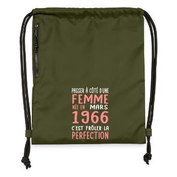 60th birthday - Born in March 1966 - Gymsac made from recycled material - military green - Front