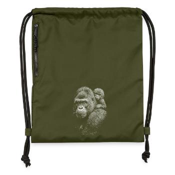 Gorilla mit Jungem in Schwarzweiß - Turnbeutel aus Recycling-Material - military Green - Vorne