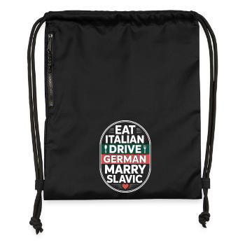 Mange un conduit italien, épouse un Slave Balkan, une voiture - Sac à cordon en polyester recyclé - military green - Devant