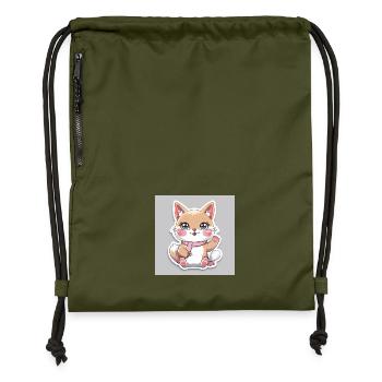 Kawaii Fröhliches Tier Aufkleber - Turnbeutel aus Recycling-Material - military Green - Vorne