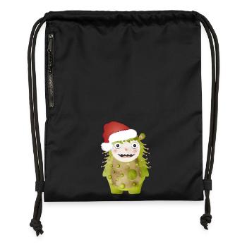 Joyeux monstre vert célébrant Noël - Sac à cordon en polyester recyclé - noir - Devant
