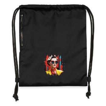 Stylized cubist portrait of a white and man women - Gymsac made from recycled material - black - Front