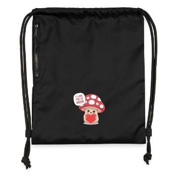 Je t’aime tellement Mush - Jeu de mots sur l’amour des champignons mignons - Sac à cordon en polyester recyclé - military green - Devant