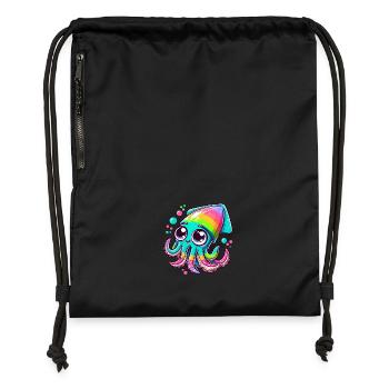 Calmar coloré avec de grands yeux pour les enfants - Sac à cordon en polyester recyclé - noir - Devant