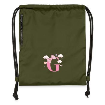 Letter g pink clouds - Gymsac made from recycled material - military green - Front