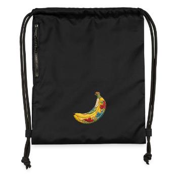 Bestickte Banane - Turnbeutel aus Recycling-Material - Schwarz - Vorne