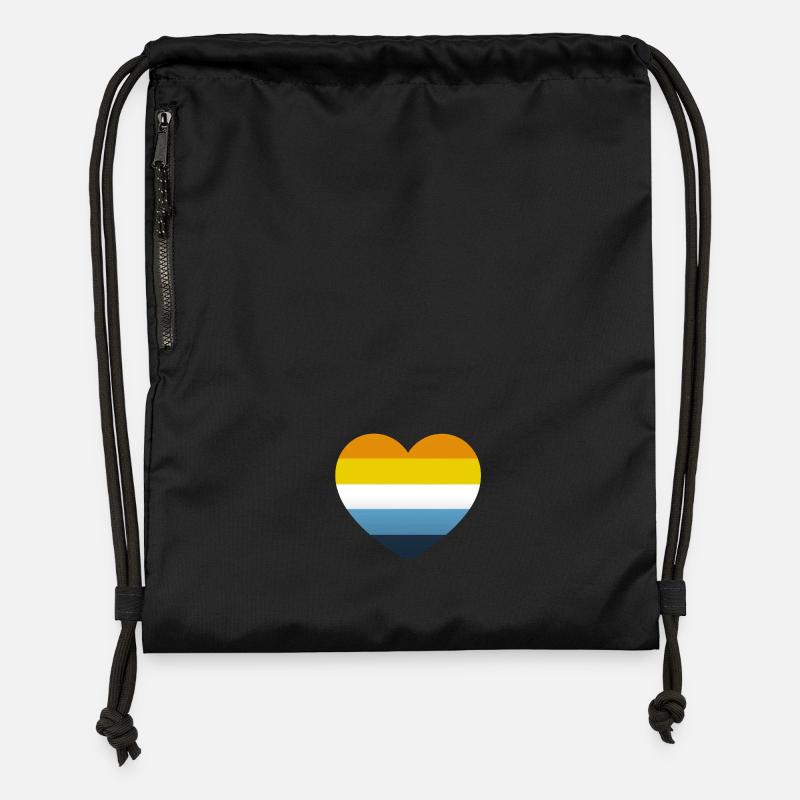 Cœur aux couleurs du drapeau AroAce - Sac à cordon en polyester recyclé - noir