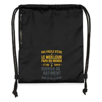 Papa ouvrier du bâtiment cadeau fête des pères - Sac à cordon en polyester recyclé - noir - Devant