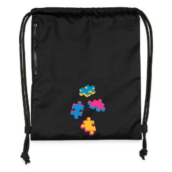 four puzzle pieces - Gymsac made from recycled material - black - Front