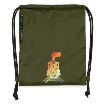 Railroad Drawing Vintage Style - Gymsac made from recycled material - military green - Front