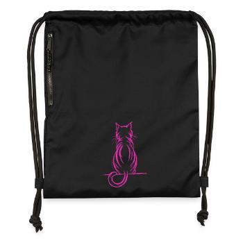 Minimalistische Zeichnung einer Katze, pink - Turnbeutel aus Recycling-Material - Schwarz - Vorne