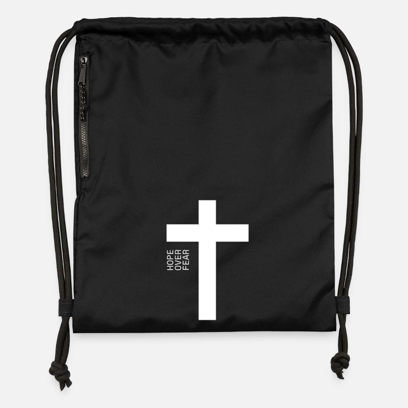 Croix de l’espoir plutôt que de la peur - Sac à cordon en polyester recyclé - noir