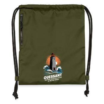 Ouessant Île du Bout du Monde Phare Créac'h Mer - Sac à cordon en polyester recyclé - military green - Devant