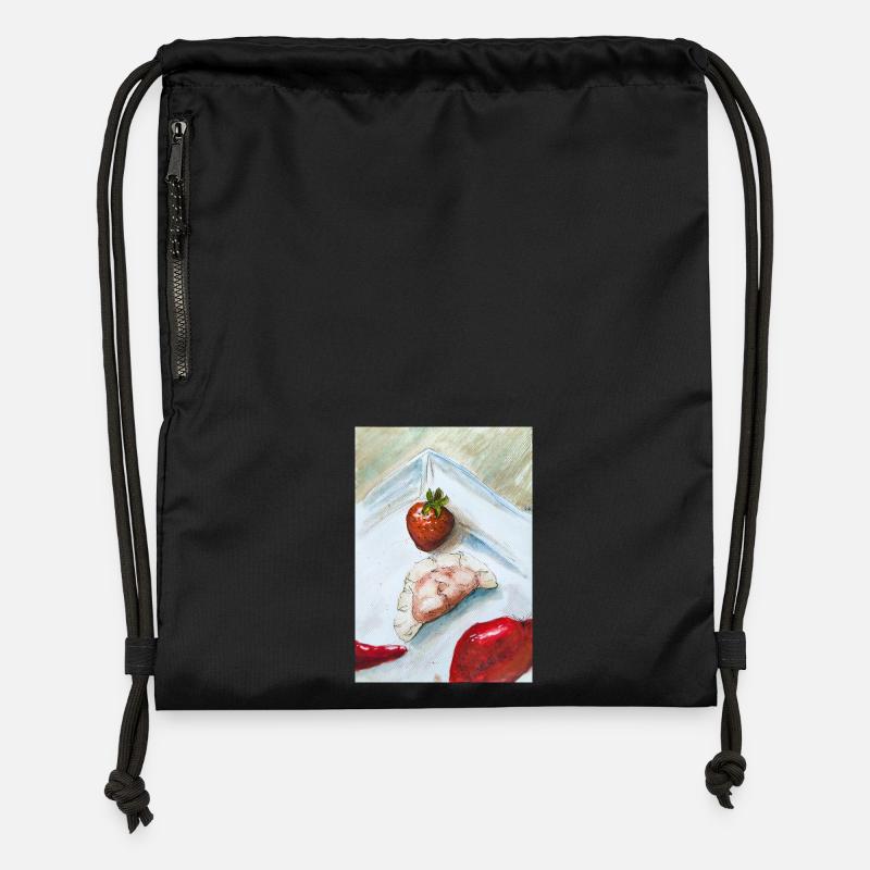 Nature morte fraise-gingembre - Sac à cordon en polyester recyclé - noir
