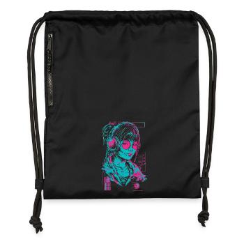 Kopfhörer Mädchen Frau Musik Sound Beat Neon Pink - Turnbeutel aus Recycling-Material - Schwarz - Vorne