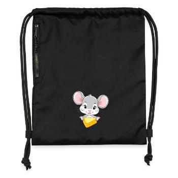 Cute peeking baby mouse with a piece of cheese - Gymsac made from recycled material - black - Front
