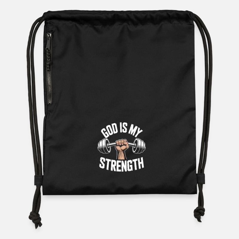 Dieu est ma force ! Croire en Jésus chrétien - Sac à cordon en polyester recyclé - noir
