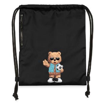 Cooler Bär mit Ball Fussball - Turnbeutel aus Recycling-Material - Schwarz - Vorne
