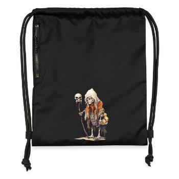 Magicien osseux avec bâton de crâne – Fantasy - Sac à cordon en polyester recyclé - noir - Devant