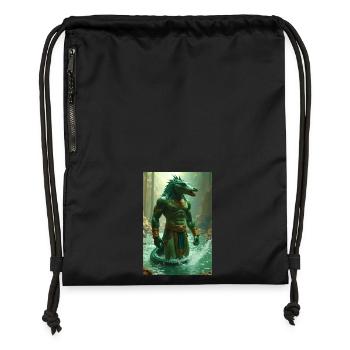 Sobek, crocodile-headed godin the Nil - Gymsac made from recycled material - black - Front