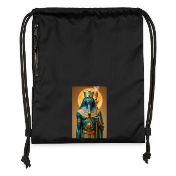 Ptah, blauhäutiger Gott, hält ein Zepter in der Hand, glühend - Turnbeutel aus Recycling-Material - Schwarz - Vorne