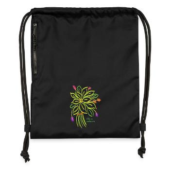 Vibrant Floral Illustration - Gymsac made from recycled material - black - Front