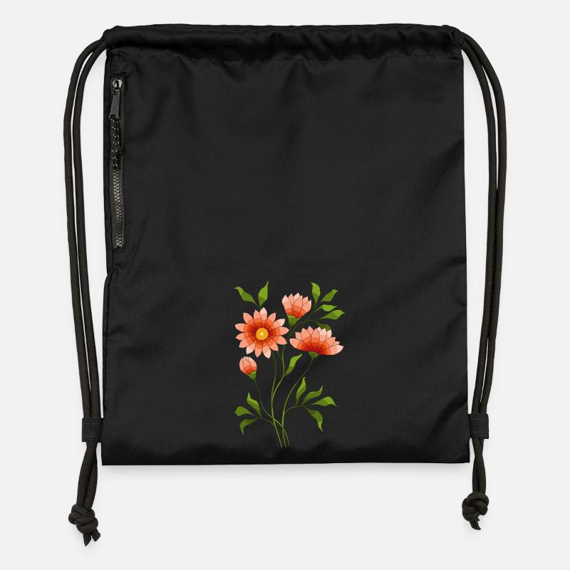 Fleur - Sac à cordon en polyester recyclé - noir